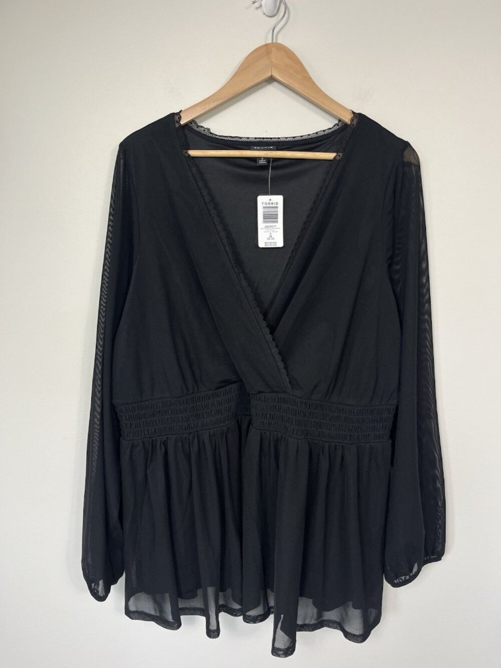 Torrid Womens Y2K Babydoll Top 3X Black Fairy Grunge Witchy Sheer Sleeves